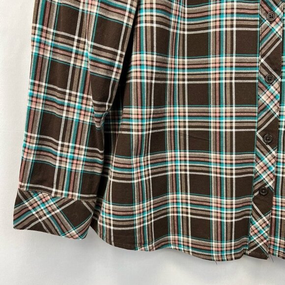 Denim & Co. Womens Button Up Shirt Multicolor Plaid Long Sleeve Cuff Stretch M - Picture 10 of 12